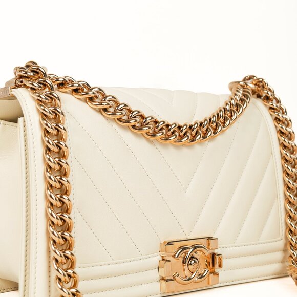 Chanel Medium Boy Creme Chevron Lambskin Flap Shoulder Bag - Picture 9 of 13